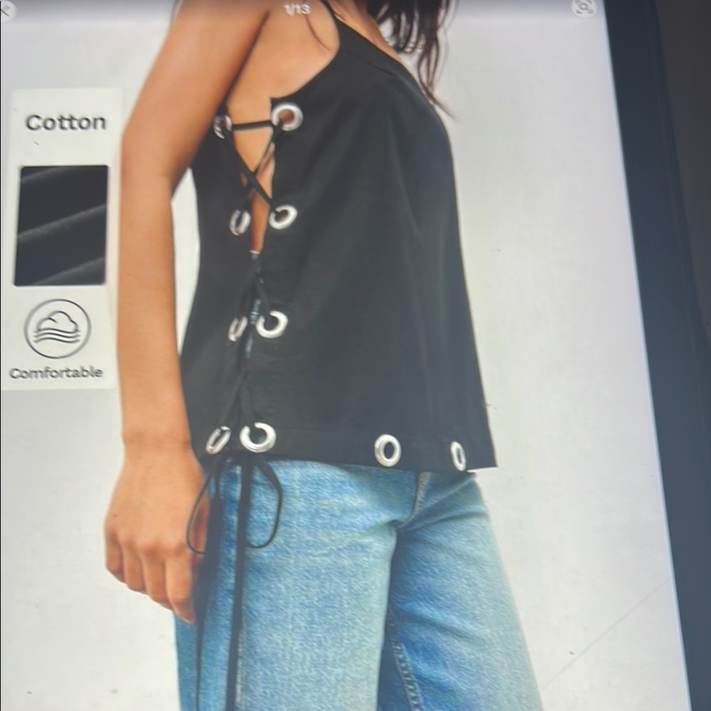 075. Stylish Black Lace-Up Camisole Top